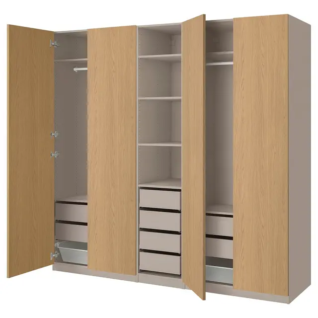 PAX / STORKLINTA Комбінація шаф - сіро-бежевий/імітація дуба 250x58x236 см