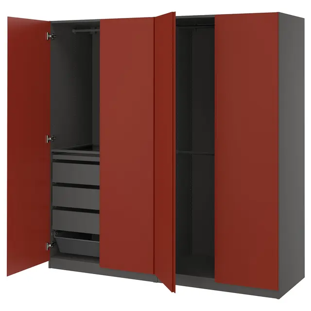 PAX / VIKANES Комбінація шафи - темно-сірий/червоно-коричневий 200x60x201 см