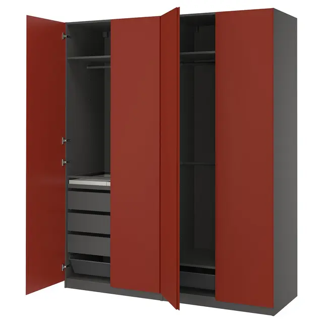 PAX / VIKANES Комбінація шафи - темно-сірий/червоно-коричневий 200x60x236 см