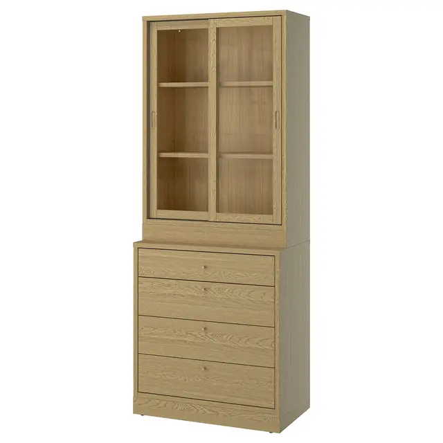 TONSTAD Комбінація з шухлядами - дубовий шпон/скло 82x47x210 см
