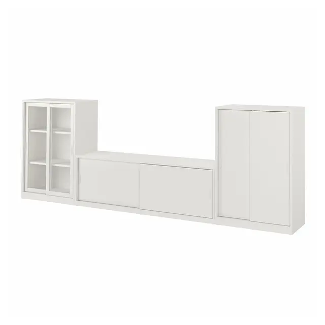 TONSTAD Тумба під ТВ з розсувними дверима - кремовий/скло безбарвне 339x37x116 см